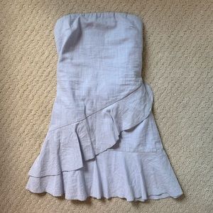 Light/Baby Blue Showpo Strapless Ruffle Mini Dress